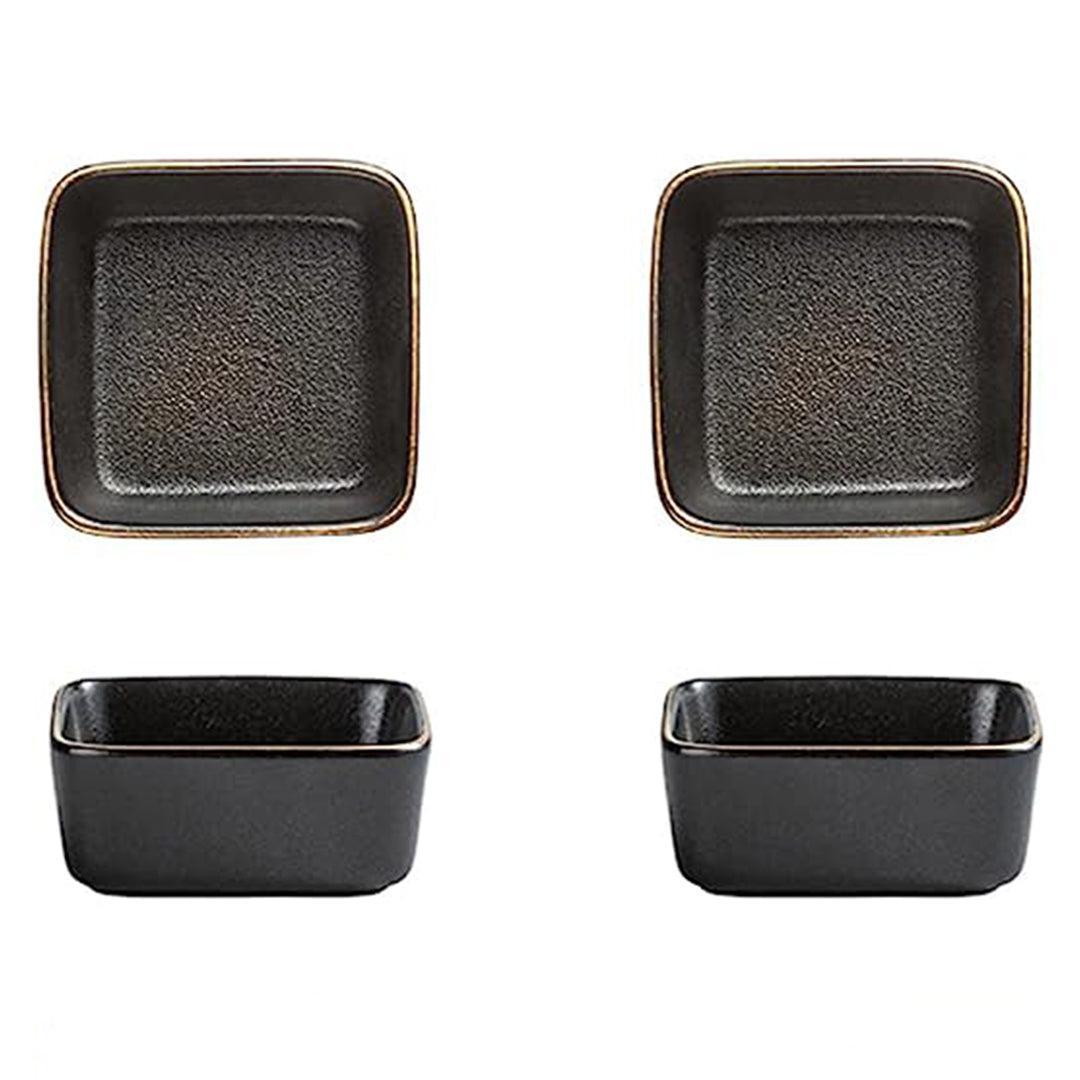 Multifunction Ceramic Serving Platter With Wooden Tray - Black