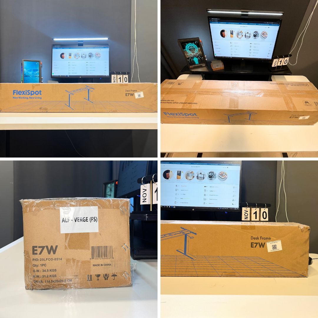 FlexiSpot E7 - Dual Motor Premium Standing Desk With White Frame - Smoked Chestnut