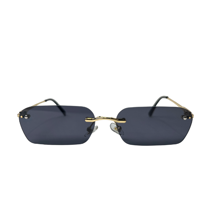 Rimless Rectangular Sunglasses - Gold Black