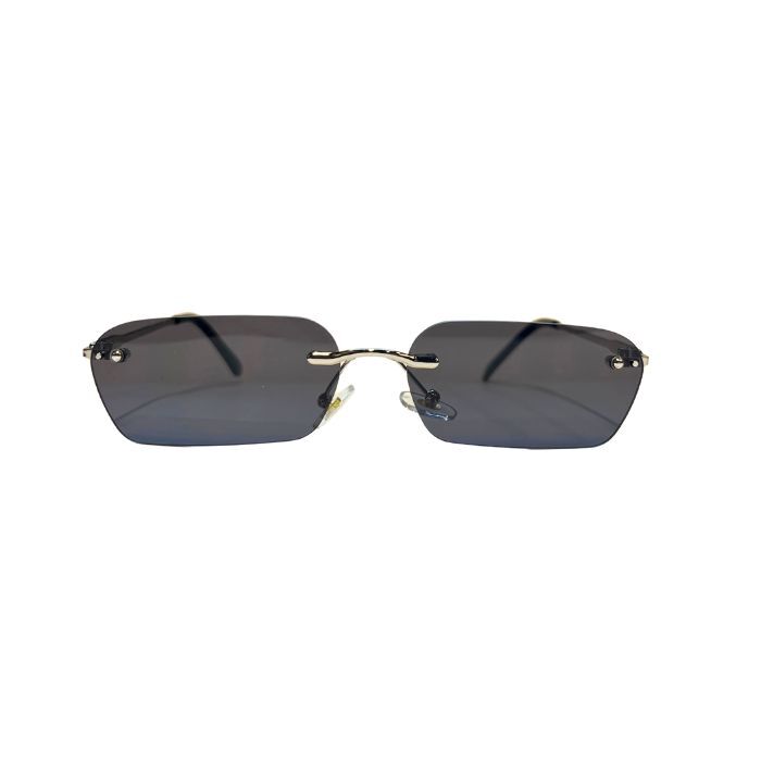Rimless Rectangular Sunglasses - Silver Black