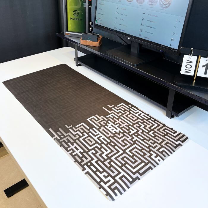 Printed Leather Desk Mat - Maze White