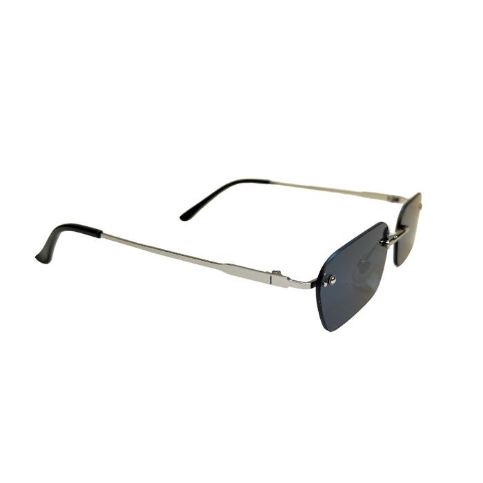 Rimless Rectangular Sunglasses - Silver Black