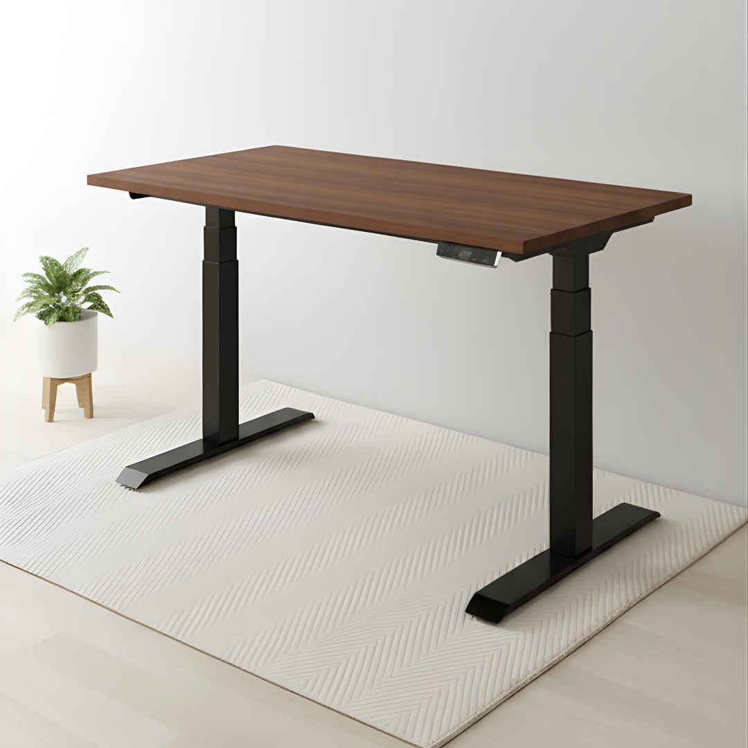 FlexiSpot E7 - Dual Motor Premium Standing Desk With Black Frame - Smoked Chestnut