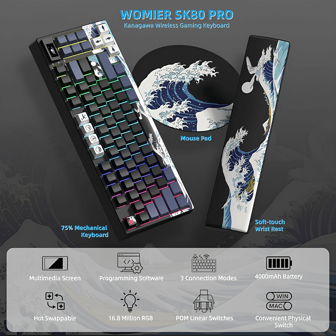 WOMIER SK80 Pro 75% Wireless Mechanical Keyboard with Multimedia Display