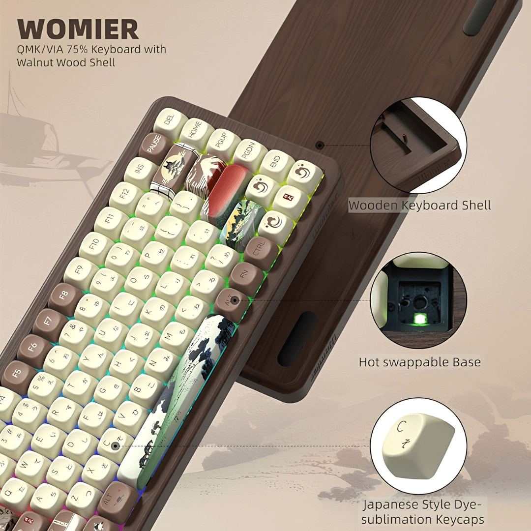 WOMIER WD75 75% VIA Support Wireless Wooden Keyboard