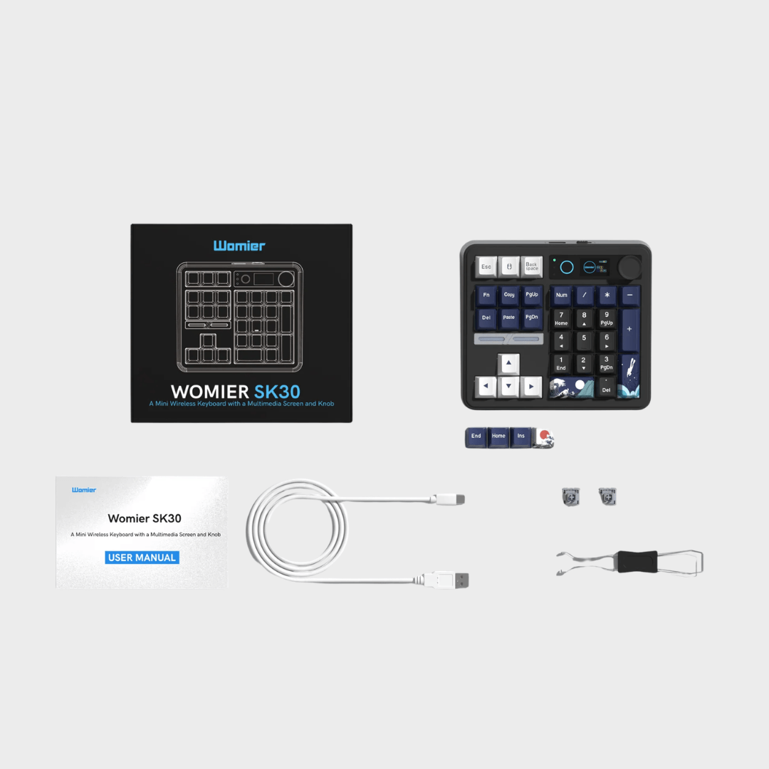 WOMIER SK30 Mini Wireless Keyboard with Multimedia Knob & Screen