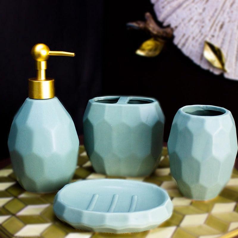 Hexagon Ceramic Bathroom Set - Olive Green