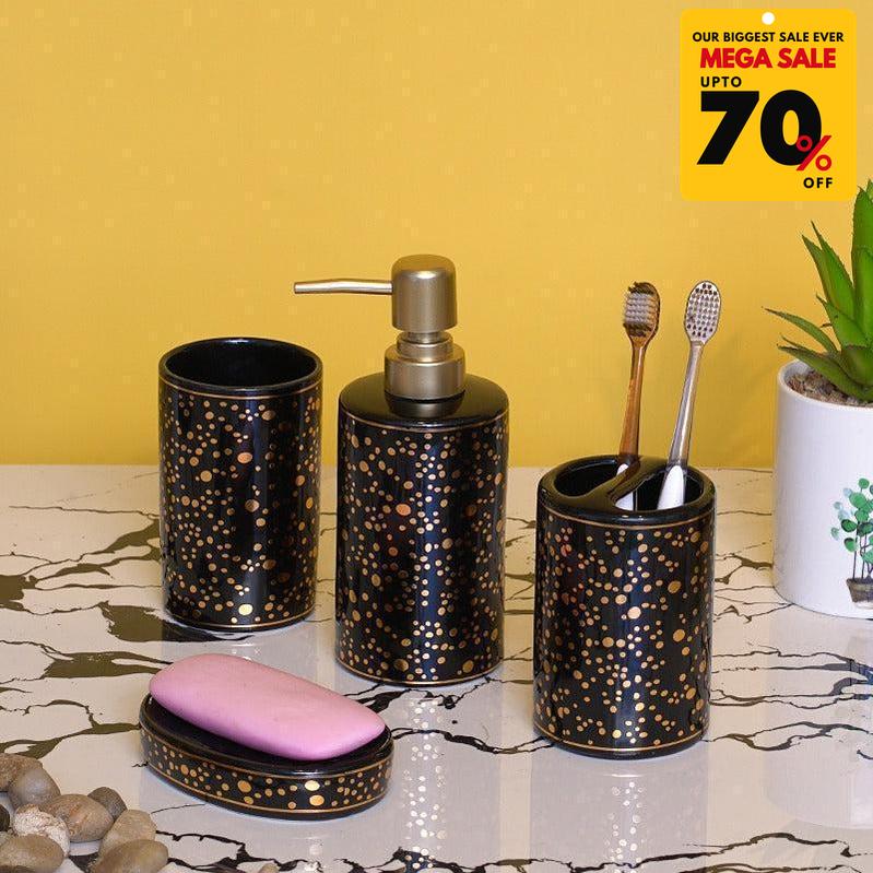 Ceramic Bathroom Set - Gold Dotted - Black-DIVERSITY