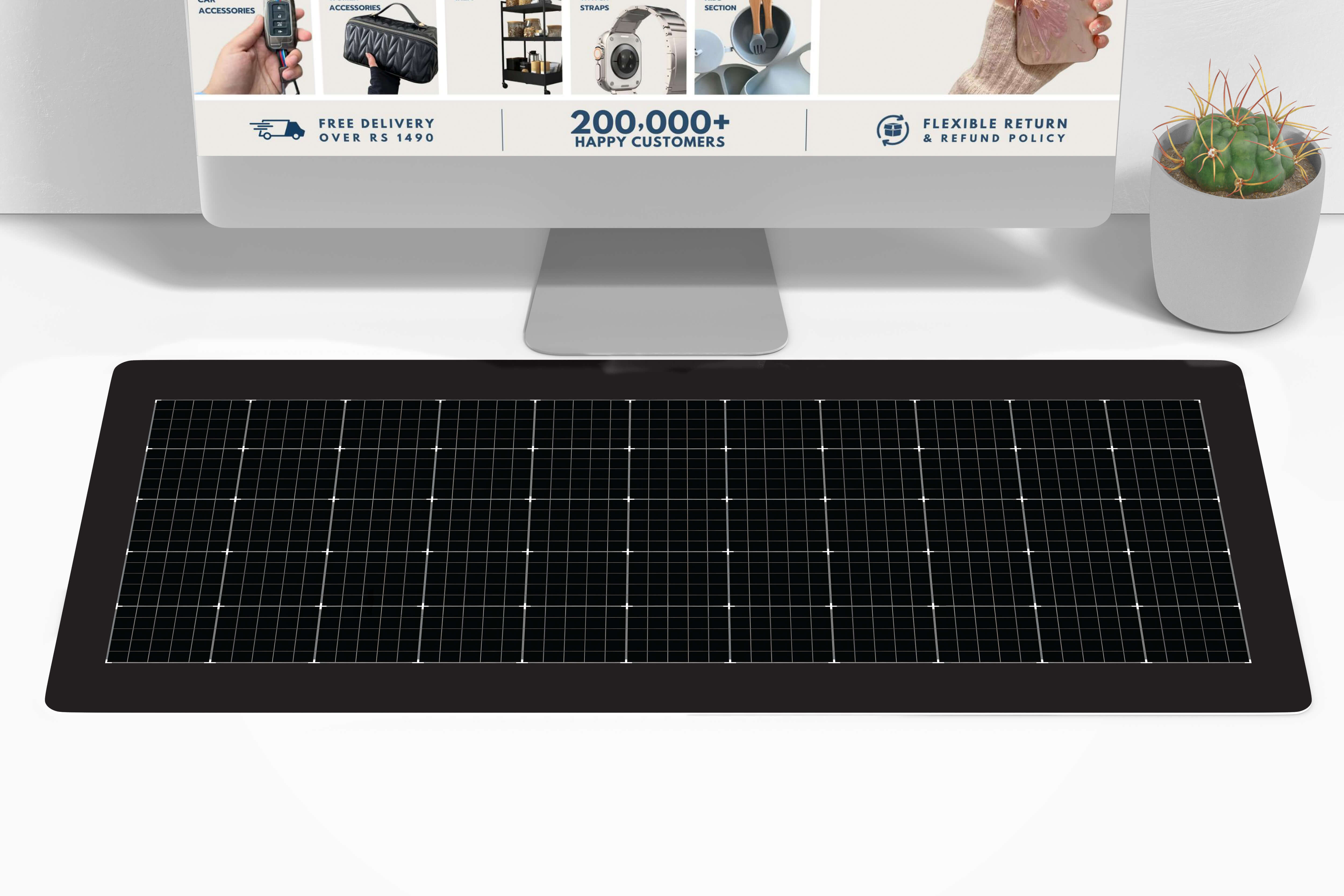 Printed Leather Desk Mat - Grid