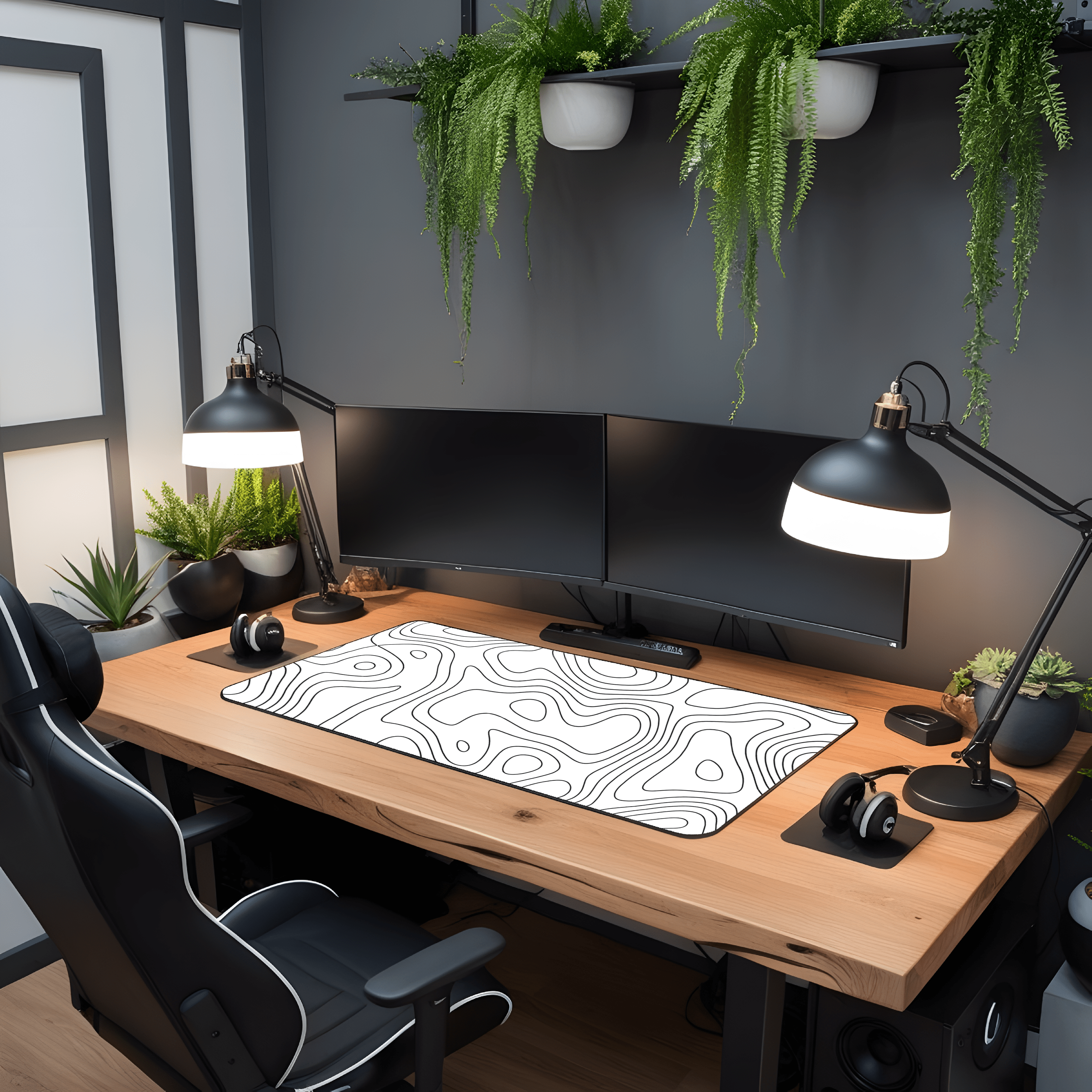 Printed Leather Desk Mat - Curvy White