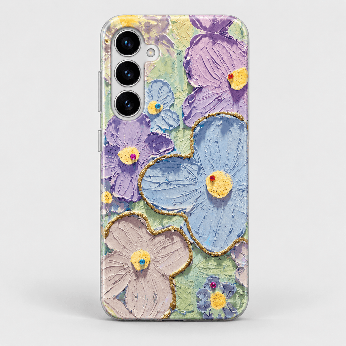 Floral Design Silicone Phone Case - Blue Purple