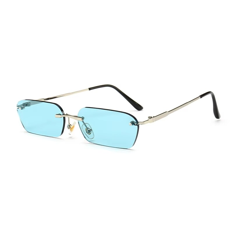 Rimless Rectangular Sunglasses - Silver Green