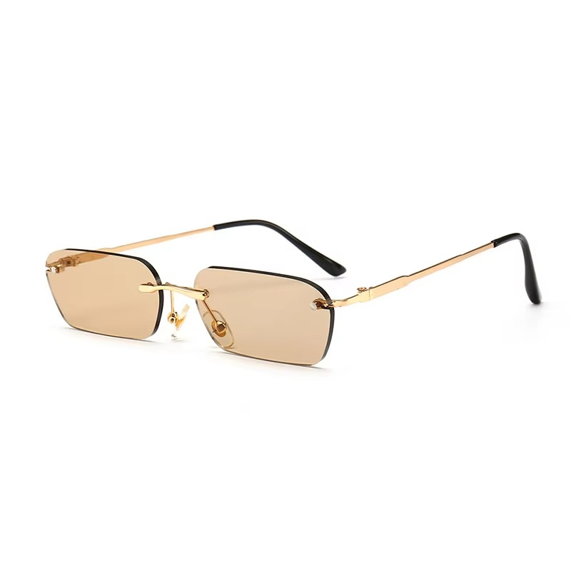 Rimless Rectangular Sunglasses - Light Brown
