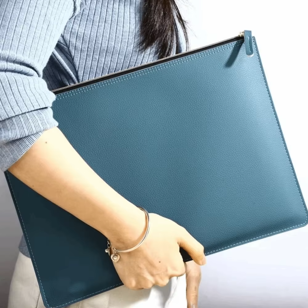 A4 Leather Document File Pouch With Zipper