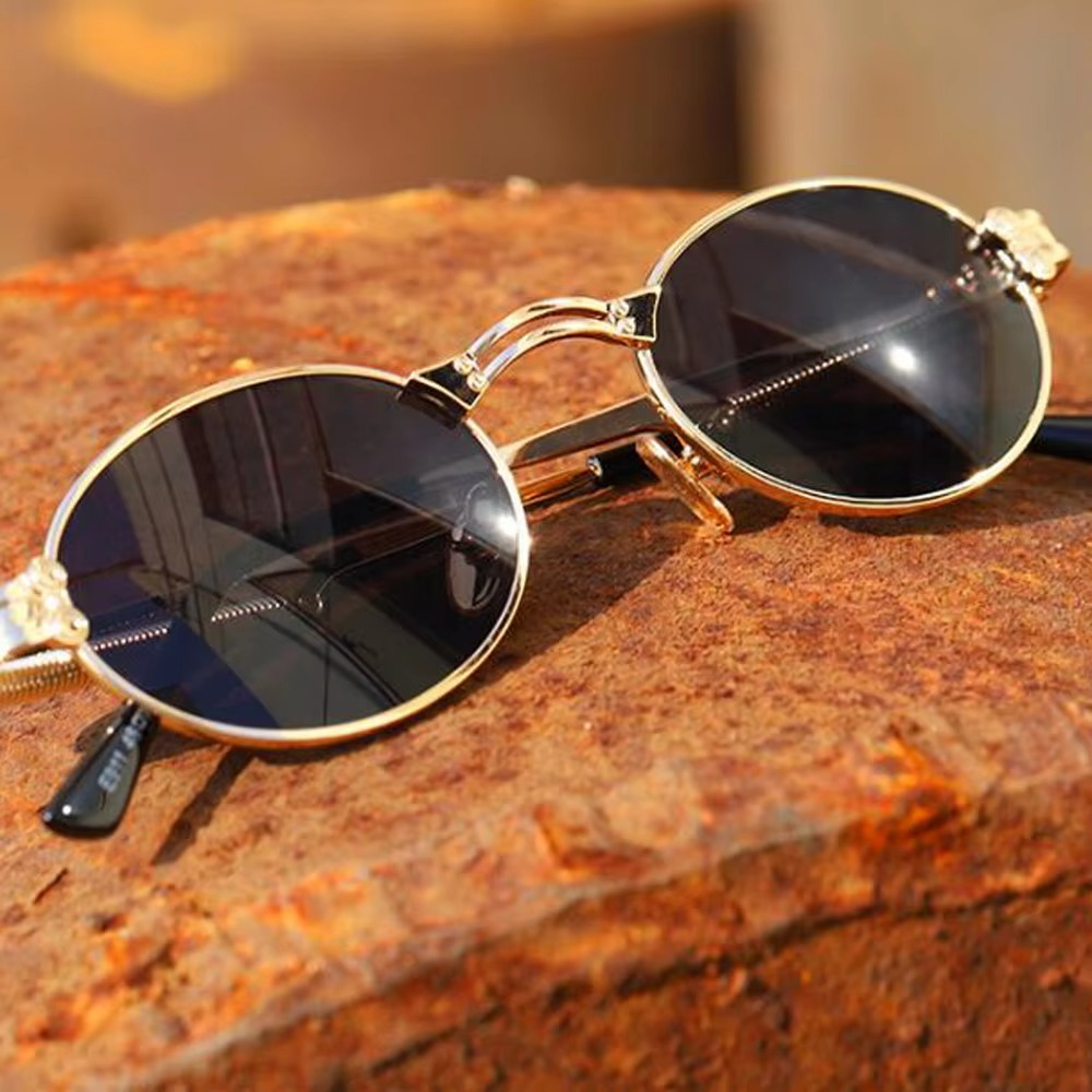 Vintage Oval Sunglasses - Gold Black