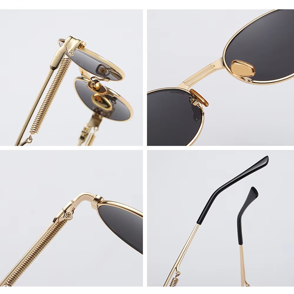 Vintage Oval Sunglasses - Gold Black