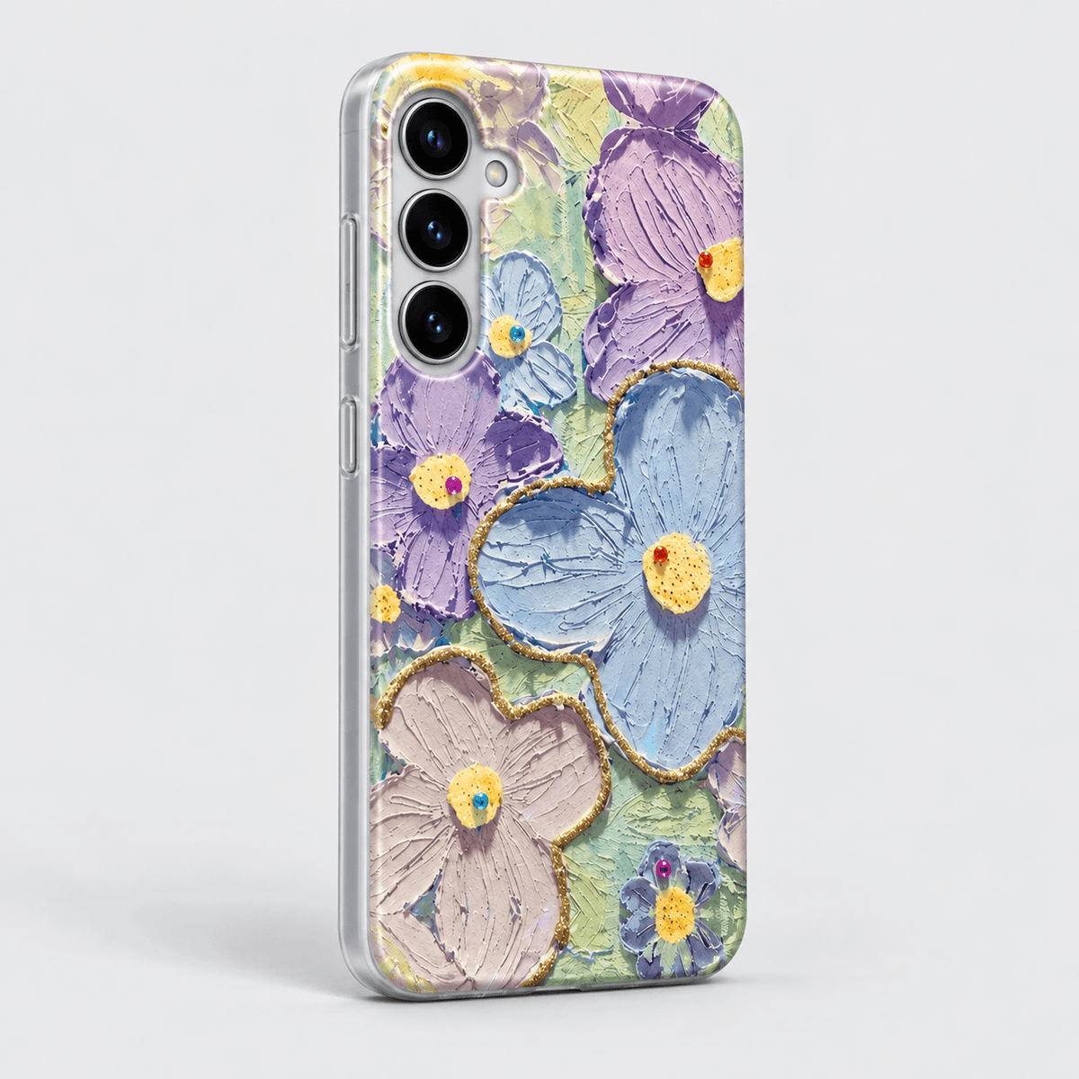 Floral Design Silicone Phone Case - Blue Purple