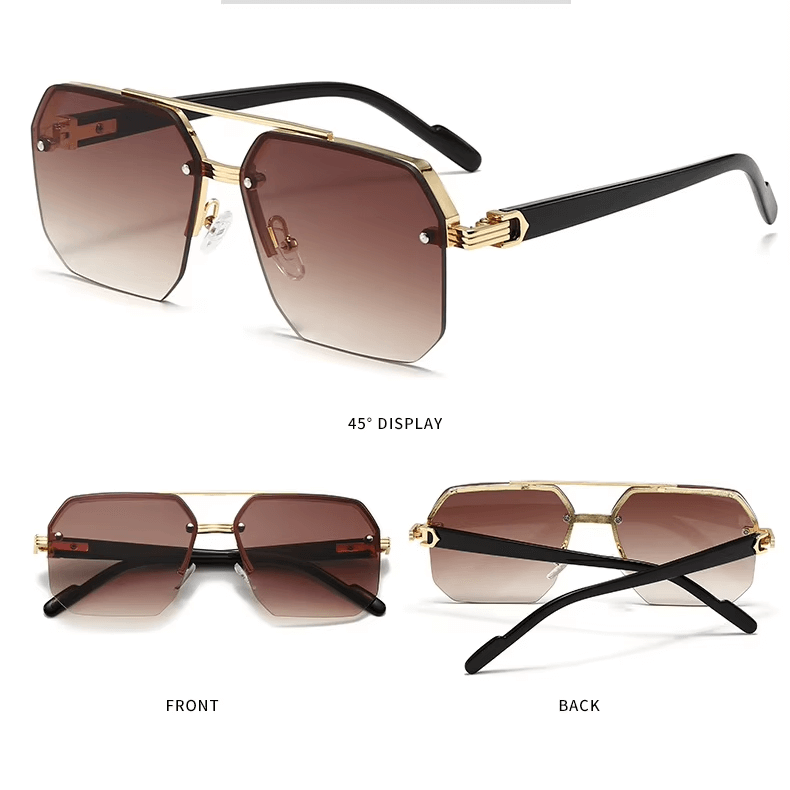 Octagon Rimless Sunglasses - Gold Frame Brown Lens
