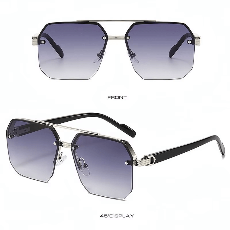 Octagon Rimless Sunglasses - Silver Frame Blue Lens