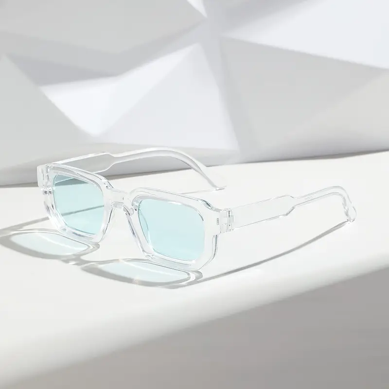 Modern Square Luxe Sunglasses - Clear Frame Blue Lens