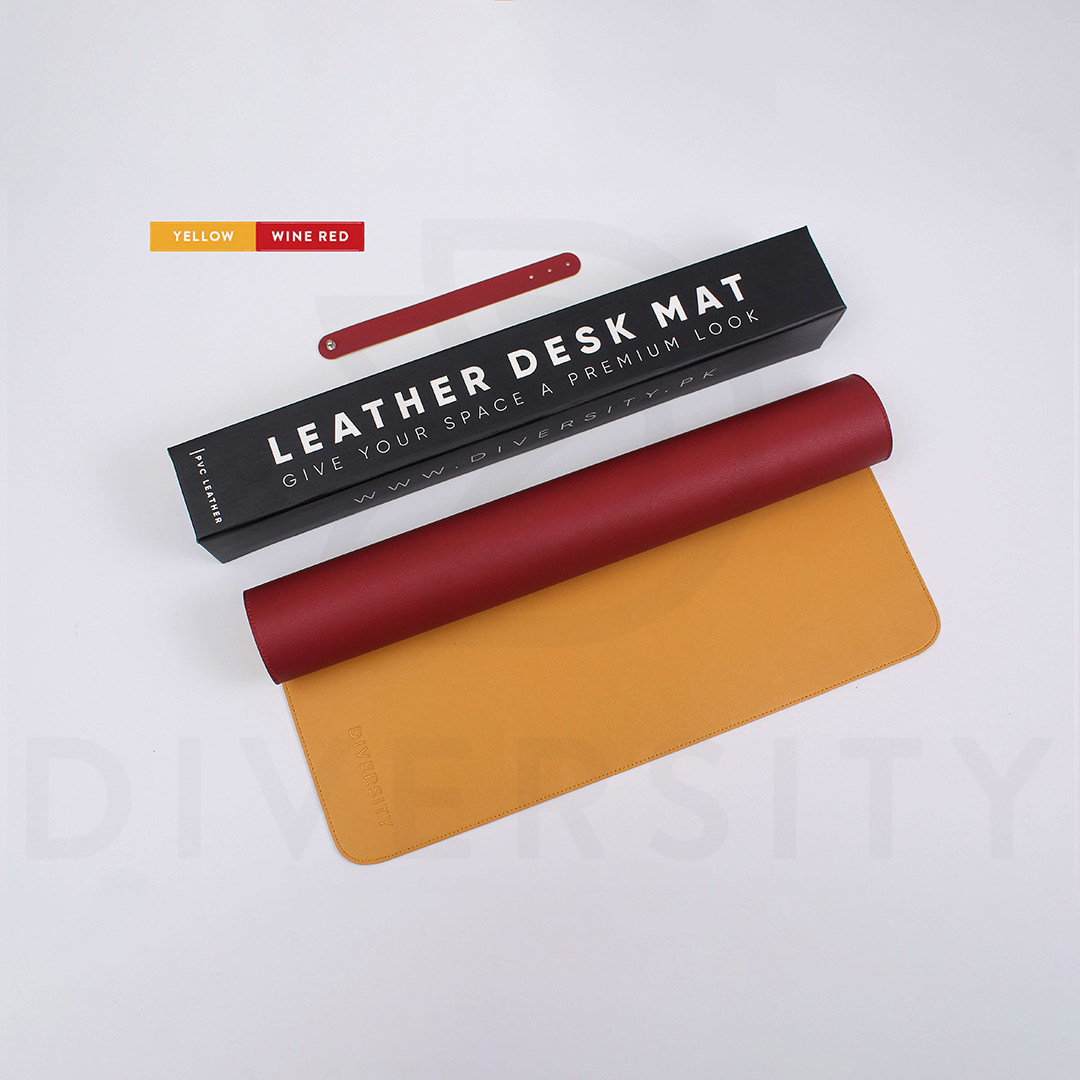 Double Sided Leather Desk Mat - YELLOW + WINE RED