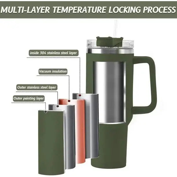 HydraMate 40oz Vacuum Tumbler with Straw - Olive Green