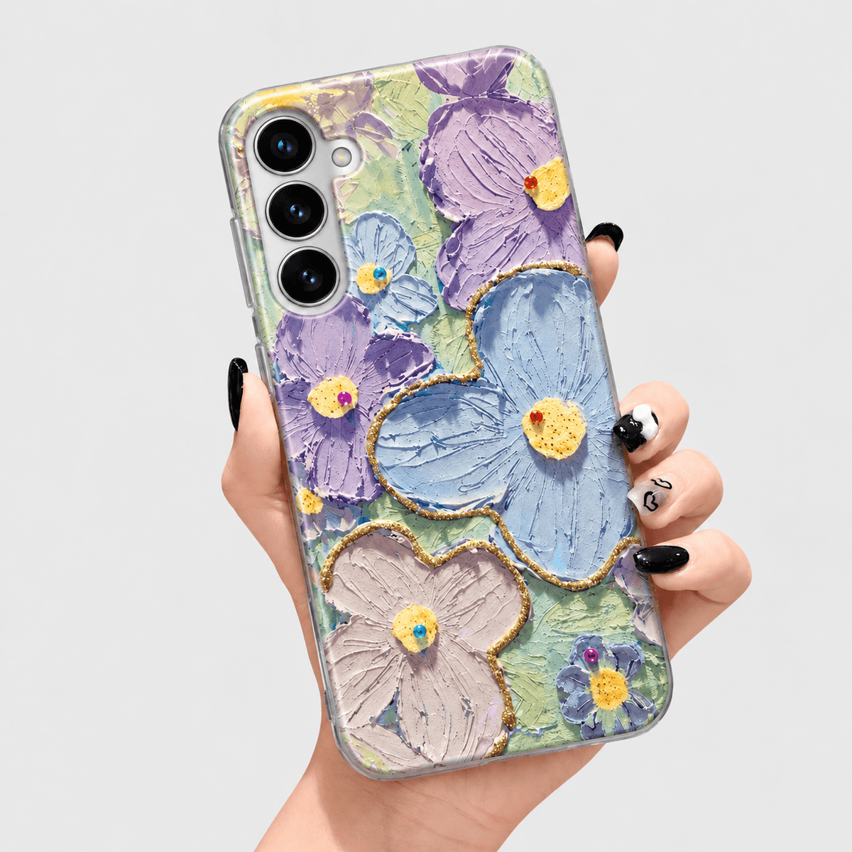 Floral Design Silicone Phone Case - Blue Purple