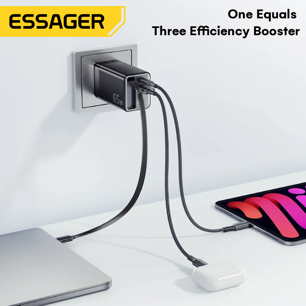Essager 65W GaN Charger with Retractable Cable (Type C & A)