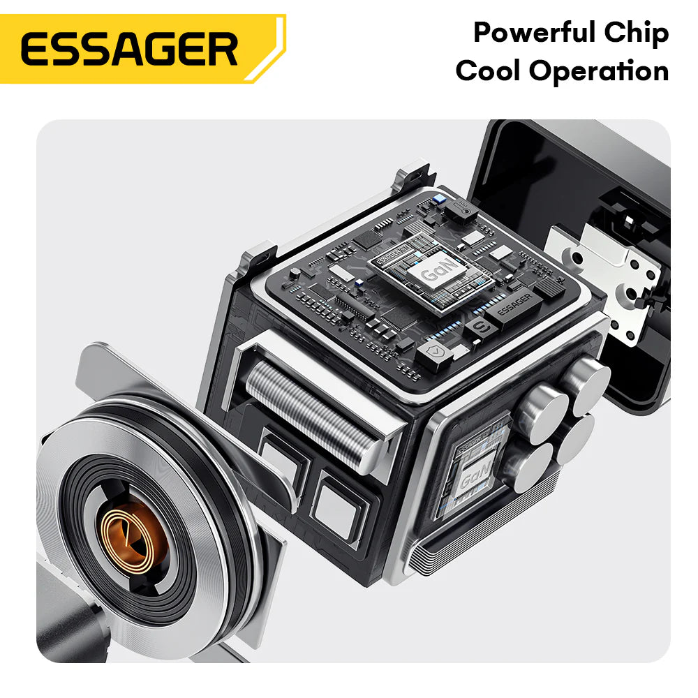 Essager 65W GaN Charger with Retractable Cable (Type C & A)