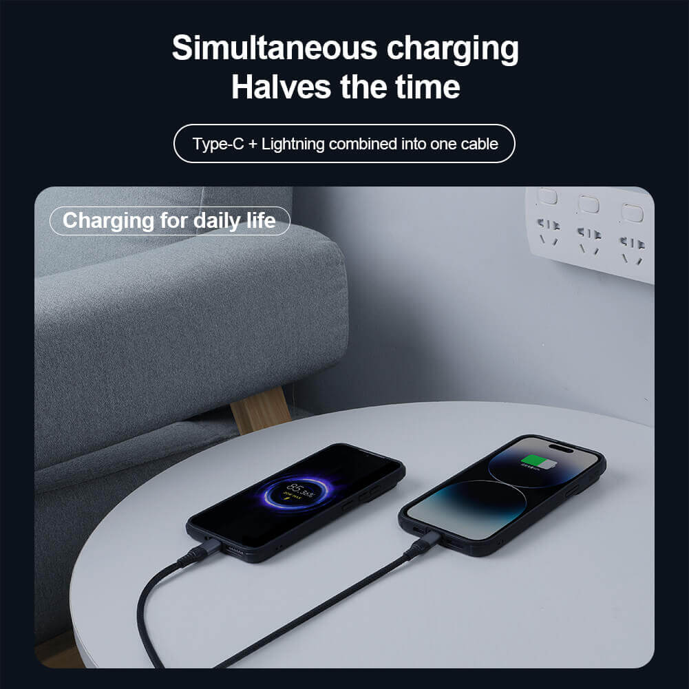 NILLKIN DualPower 2 in 1 Charging Cable Type-C to Type-C 100W & Lightning 27W