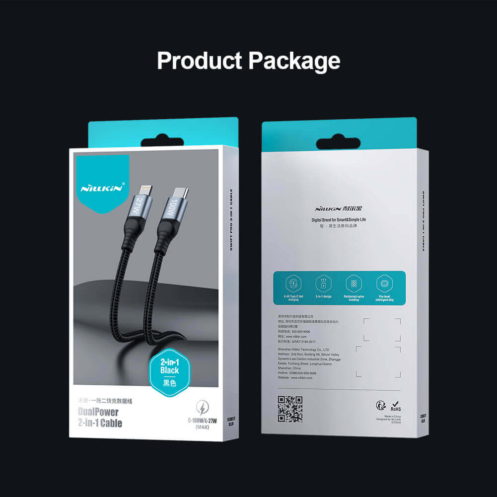 NILLKIN DualPower 2 in 1 Charging Cable Type-C to Type-C 100W & Lightning 27W