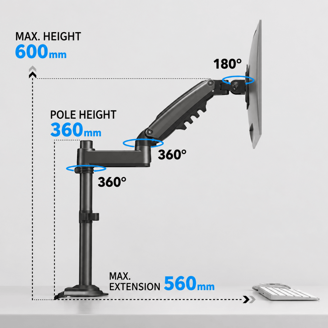 HUANUO Elevation Single Monitor Arm for 13 to 32 Inch Screens