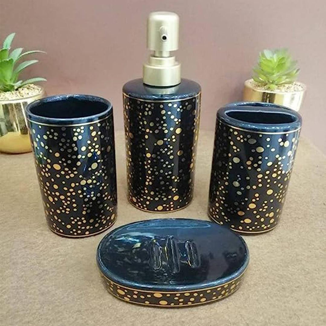 Ceramic Bathroom Set - Gold Dotted - Black-DIVERSITY