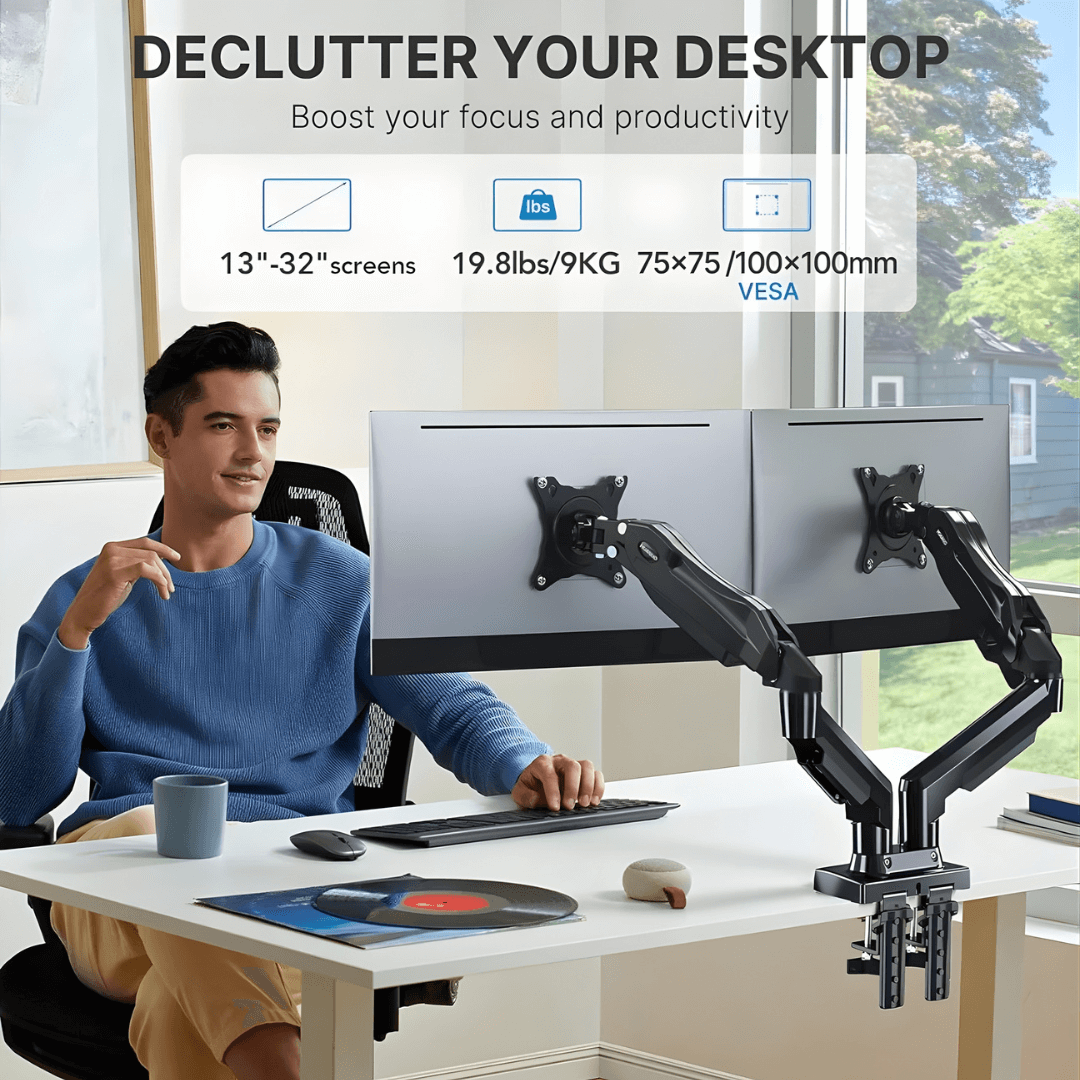 HUANUO Dual Monitor Arm Stand - Black