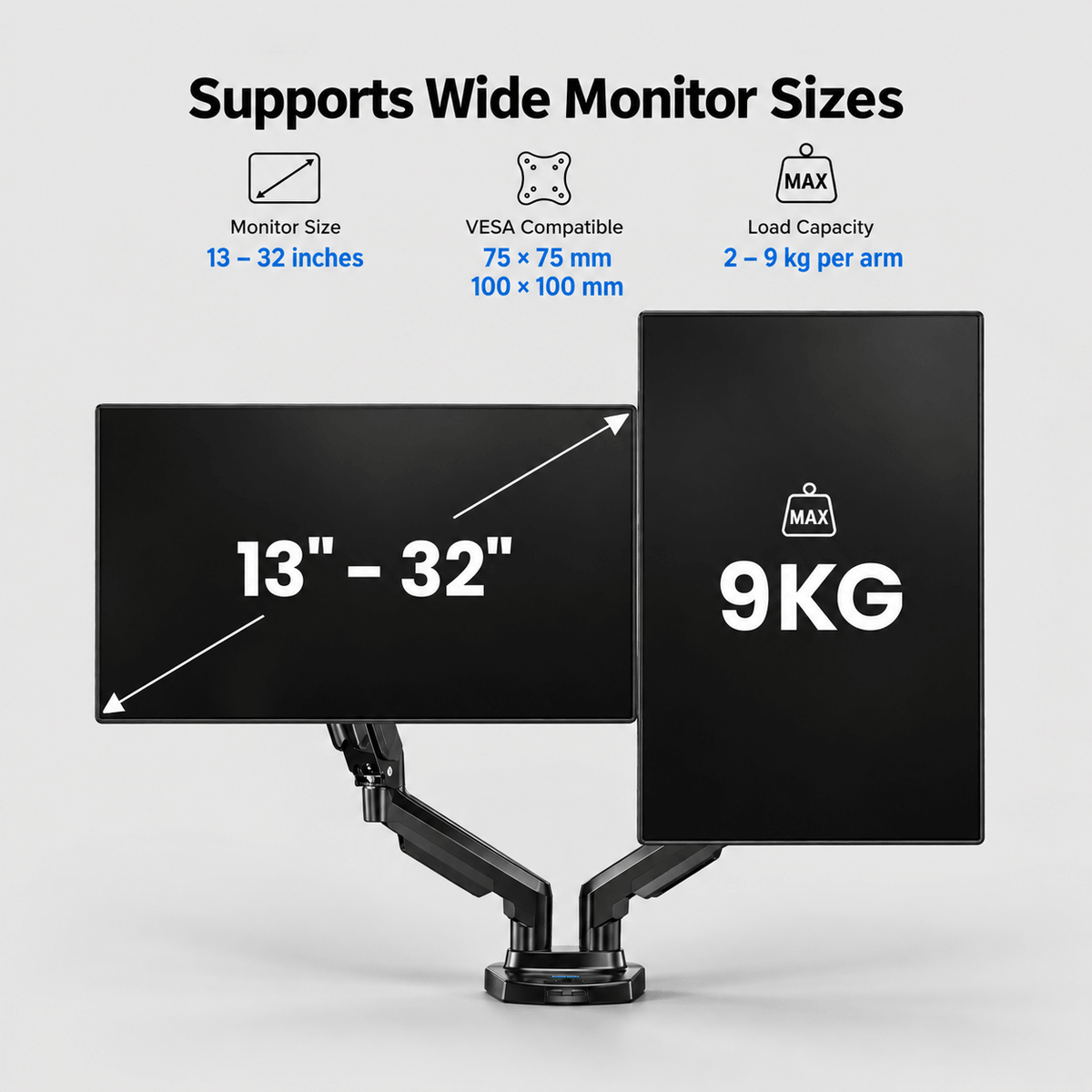 HUANUO Dual Monitor Arms Stand for 13 to 32 Inch Screens