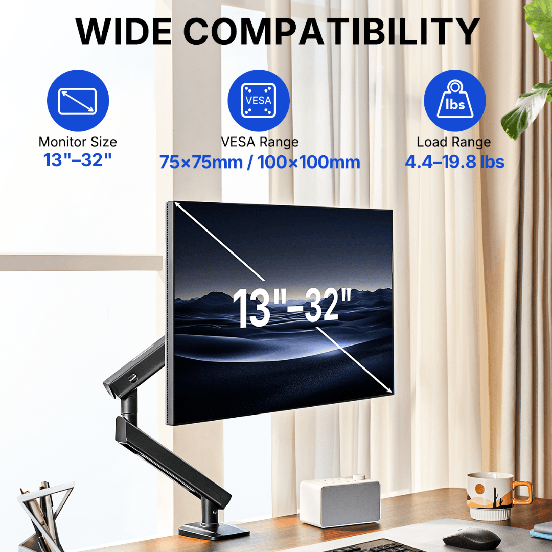 HUANUO FlowLift Single Monitor Arm for 13 to 32 Inch Screens