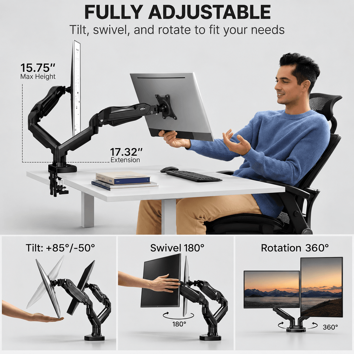 HUANUO Dual Monitor Arms Stand for 13 to 32 Inch Screens