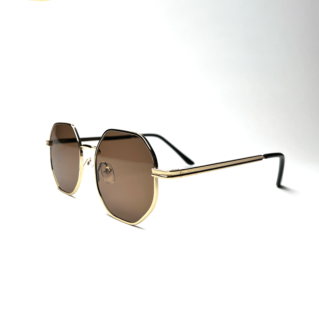 Octagonal Metal Frame Sunglasses - Golden Brown