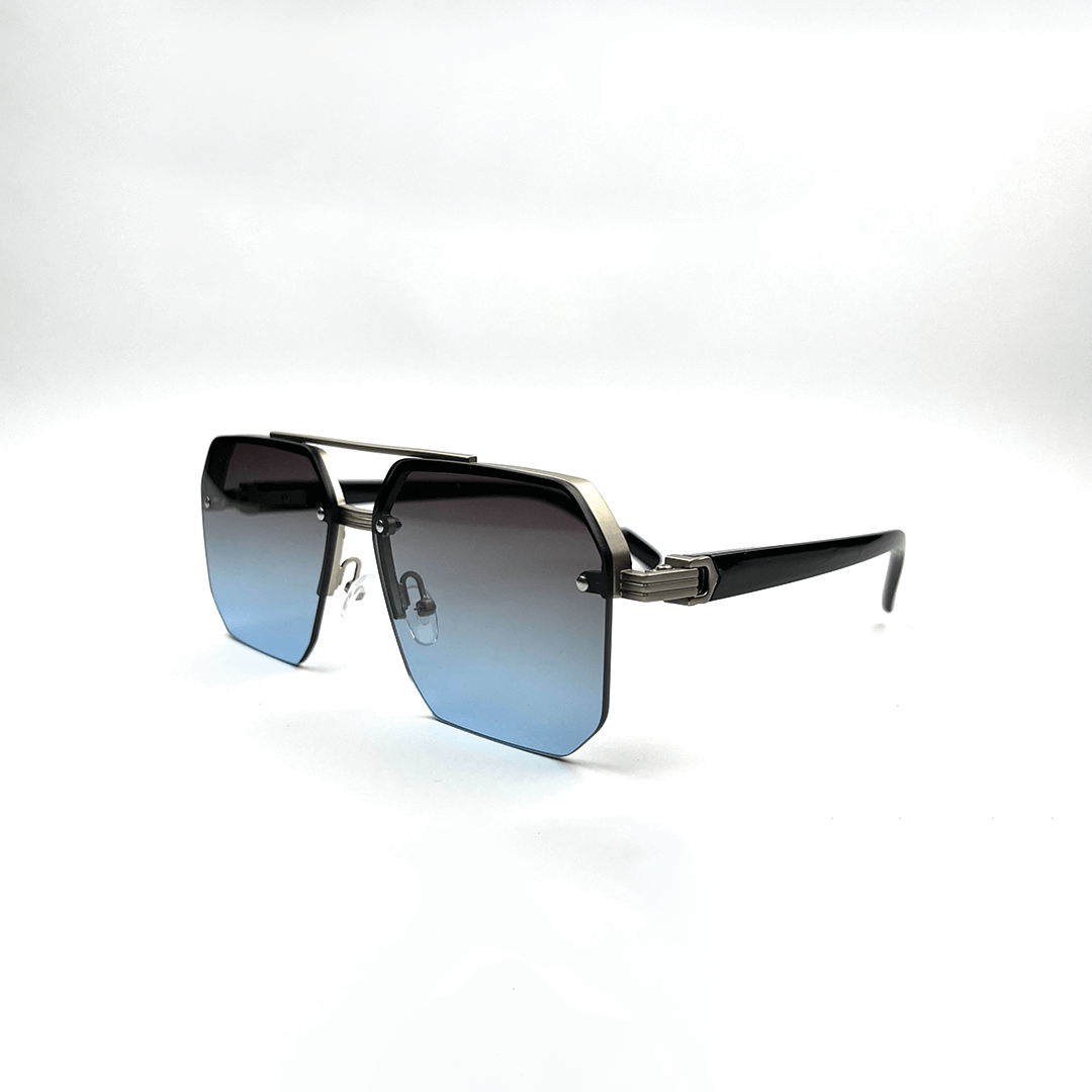 Octagon Rimless Sunglasses - Silver Frame Blue Lens