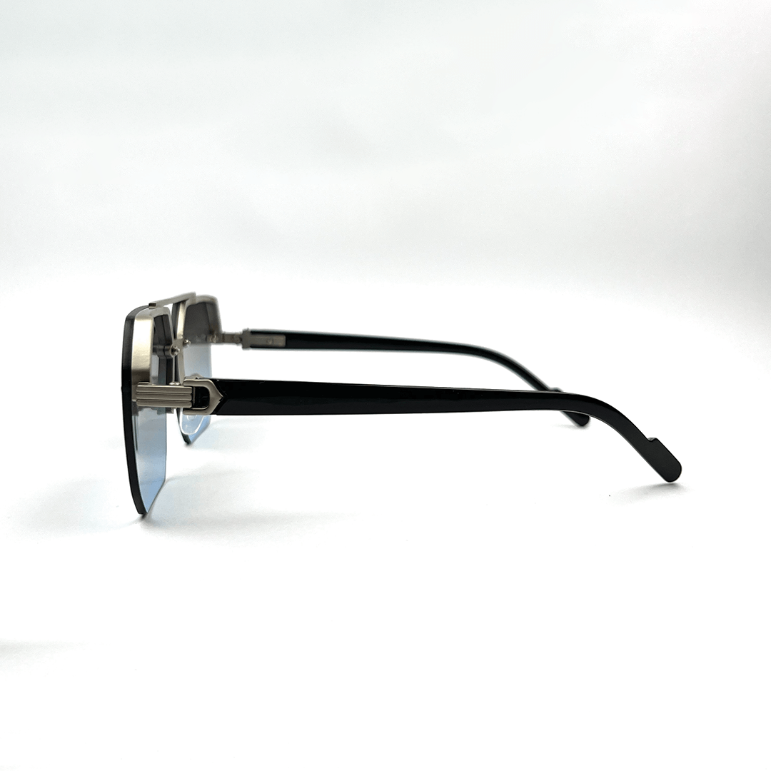 Octagon Rimless Sunglasses - Silver Frame Blue Lens