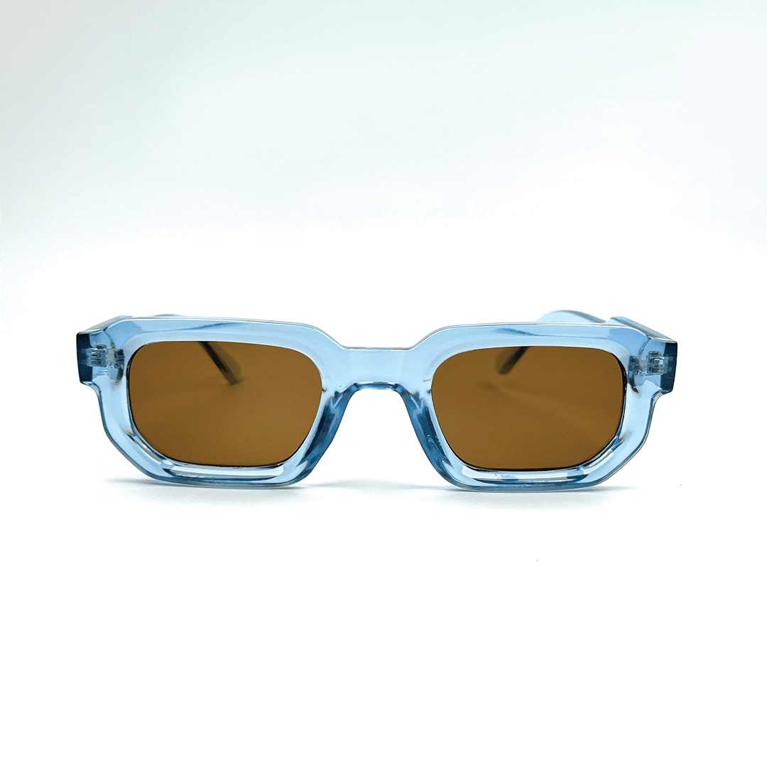 Modern Square Luxe Sunglasses - Transparent Blue Frame Amber Lens