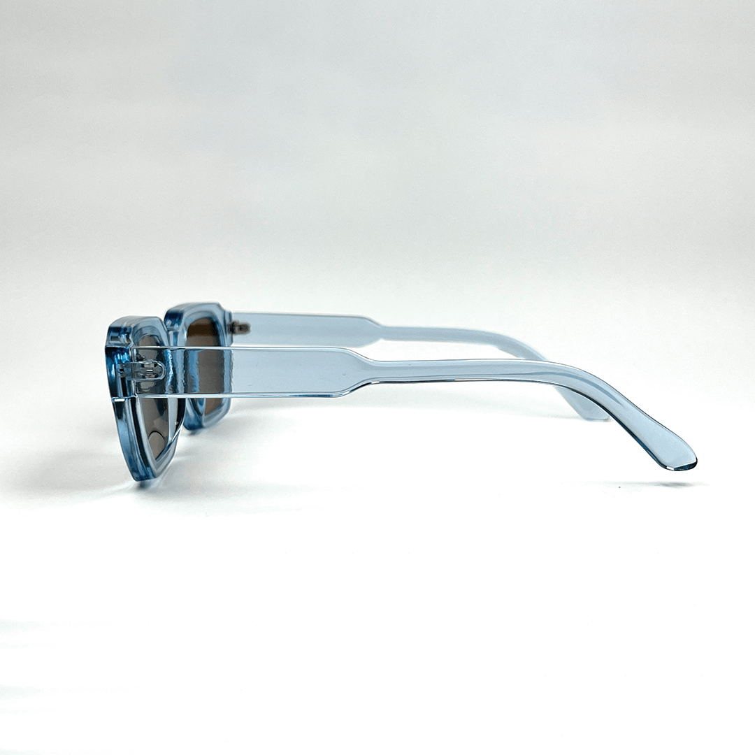 Minor Fault Modern Square Luxe Sunglasses - Transparent Blue Frame Amber Lens