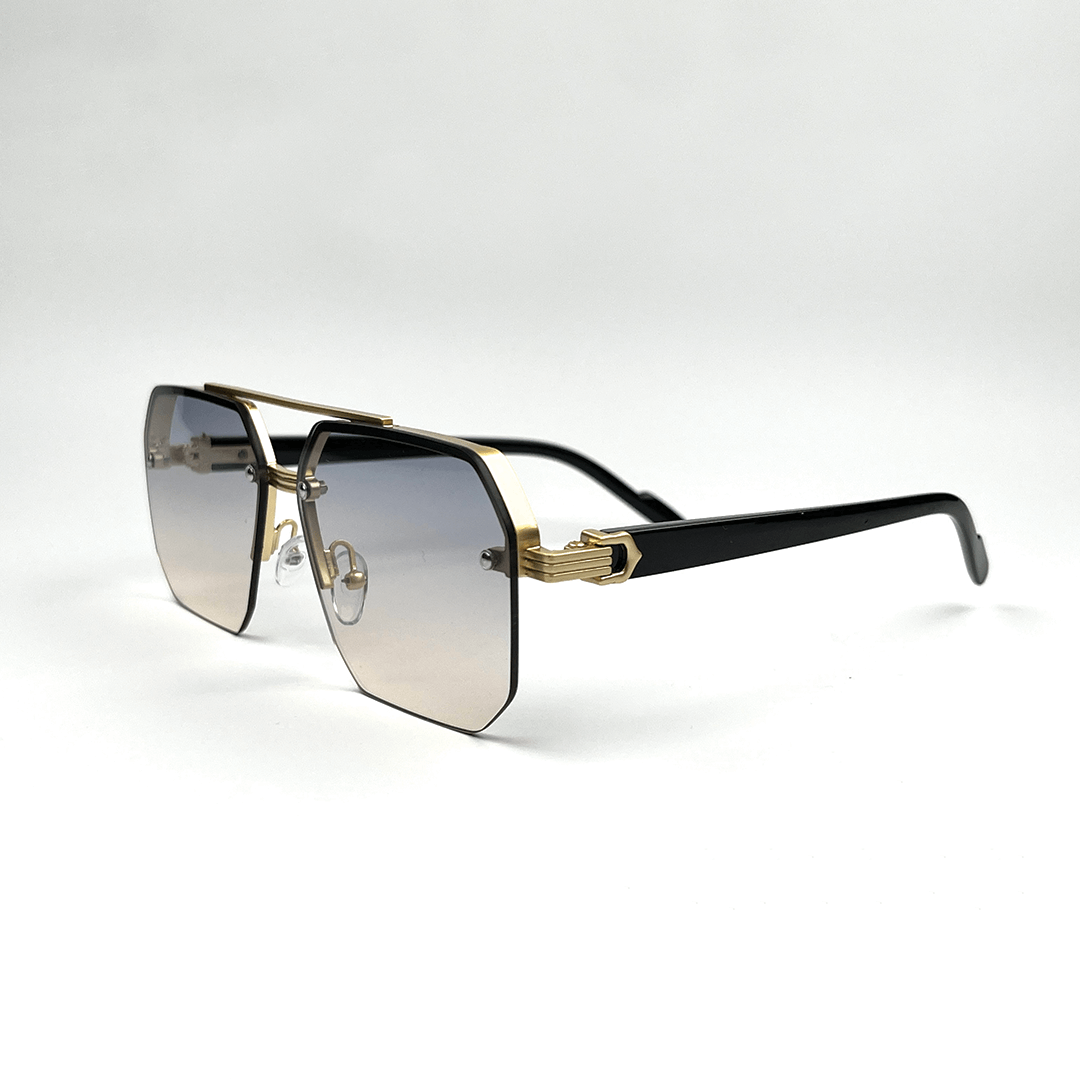 Octagon Rimless Sunglasses - Gold Frame Transparent Blue Lens