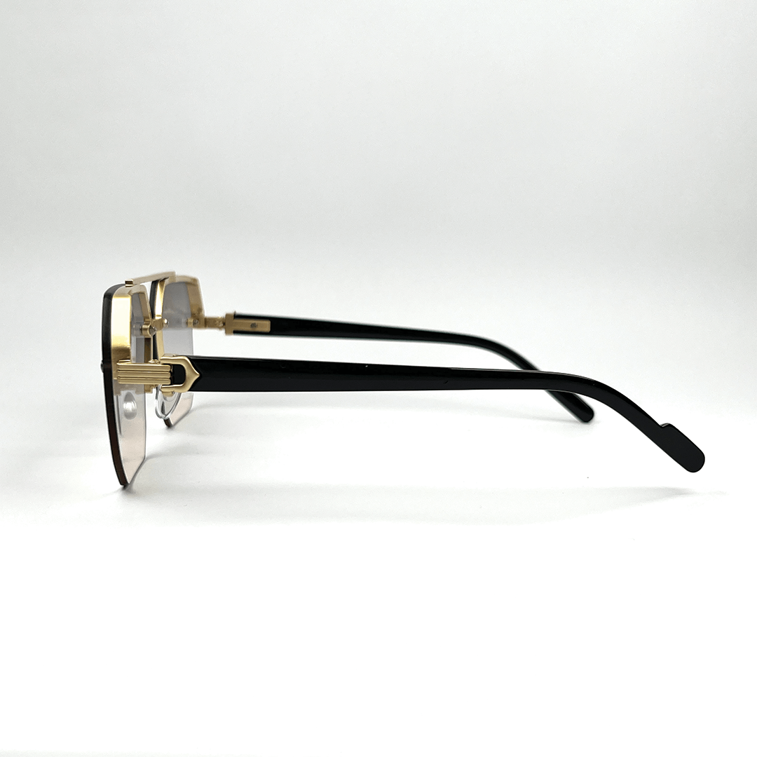 Octagon Rimless Sunglasses - Gold Frame Transparent Blue Lens