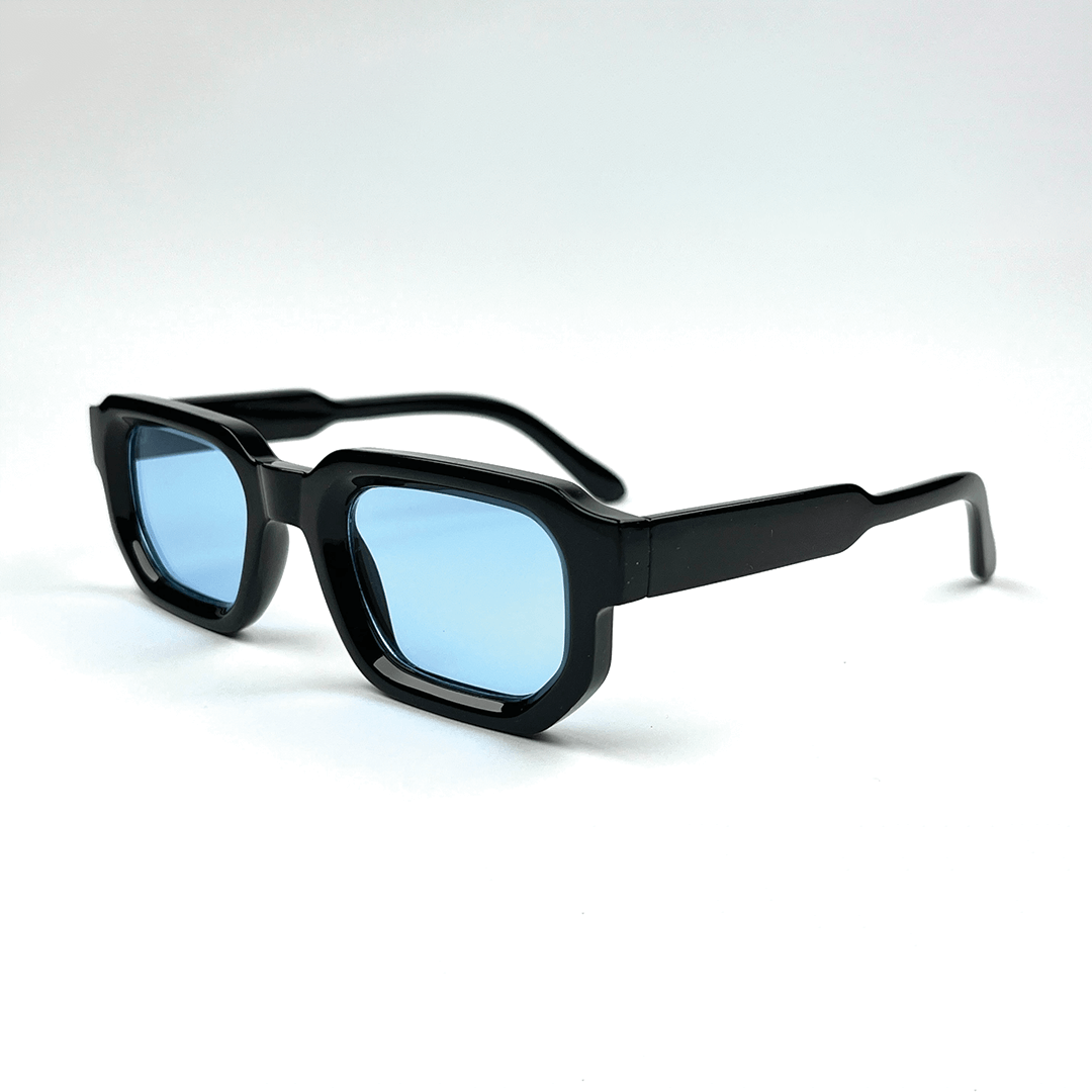 Modern Square Luxe Sunglasses - Black Frame Blue Lens