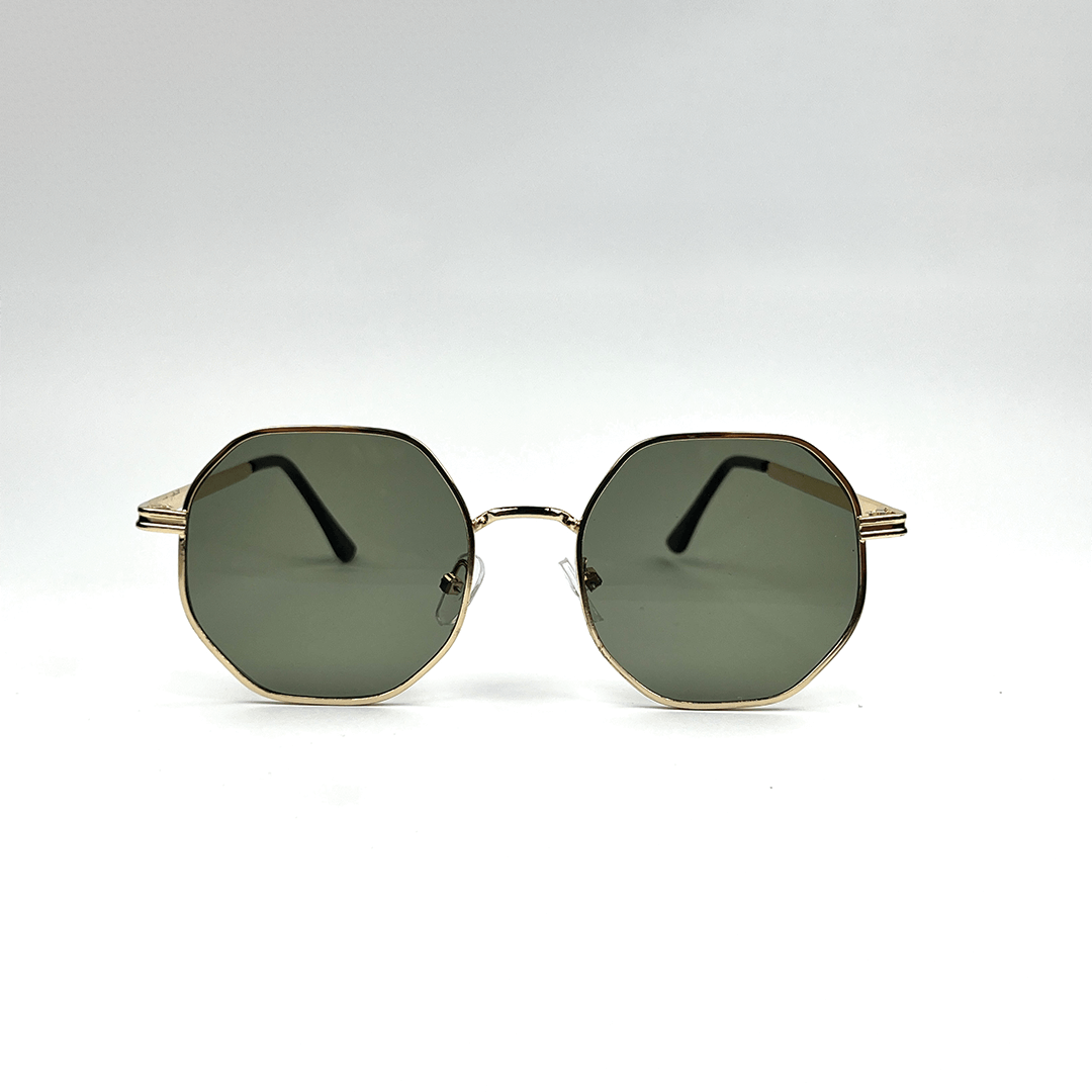 Octagonal Metal Frame Sunglasses - Golden Green