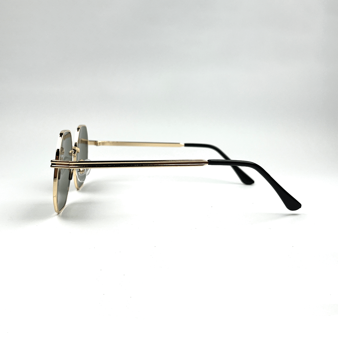 Octagonal Metal Frame Sunglasses - Golden Green