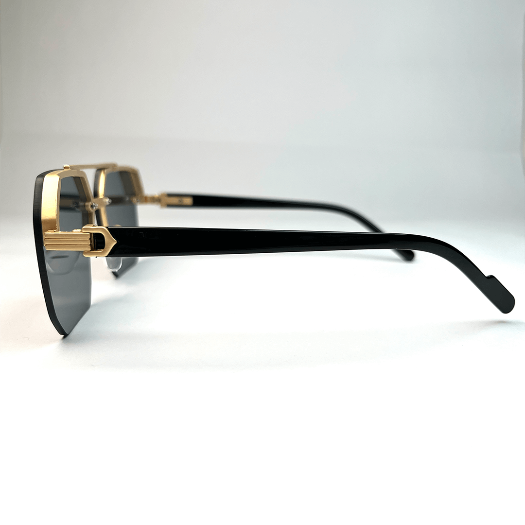 Octagon Rimless Sunglasses - Gold Frame Black Grey Lens