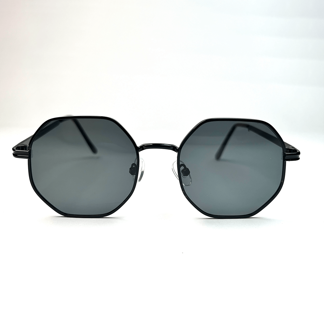 Octagonal Metal Frame Sunglasses - Black