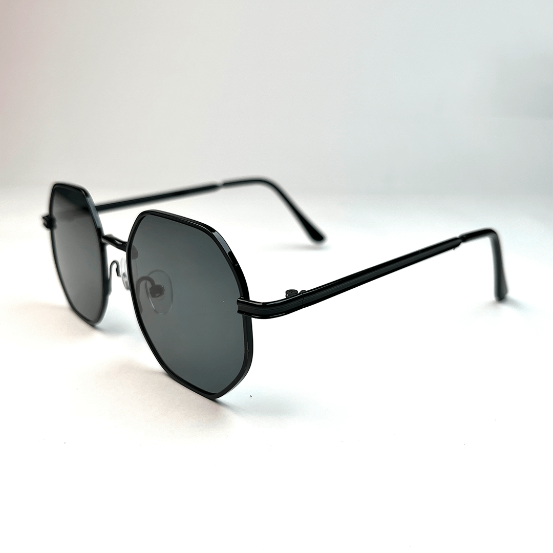 Octagonal Metal Frame Sunglasses - Black